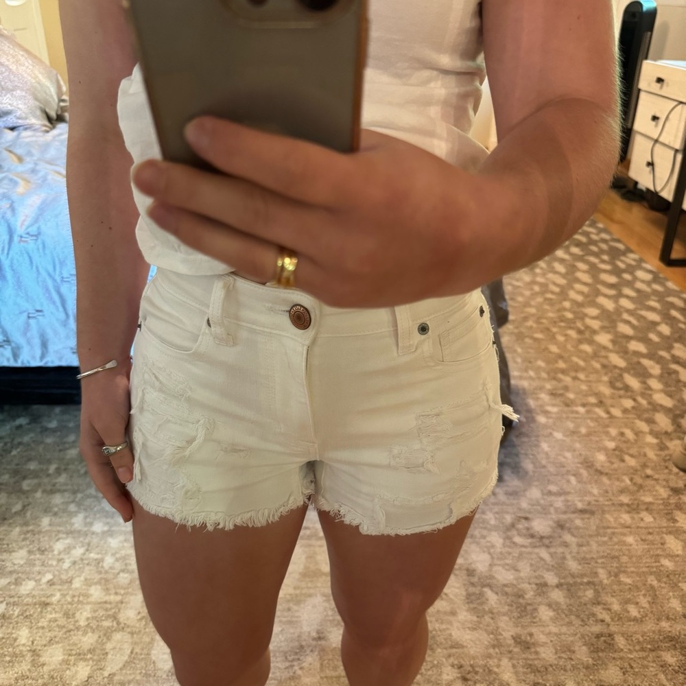 Women's White Distressed High-rise Jean Shorts